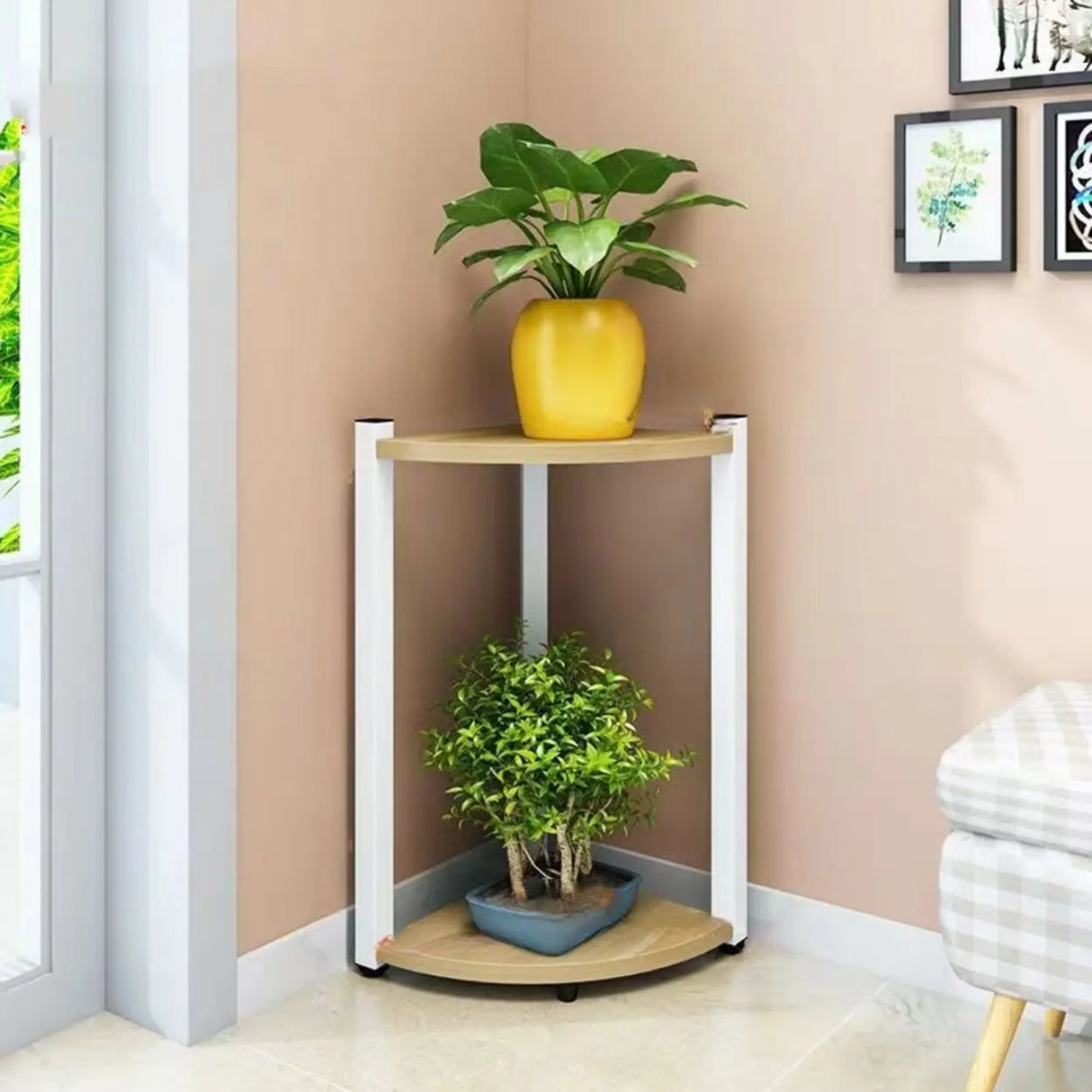Stylish Triangular 5-Tier Wood Corner Plant Stand White Image - 26