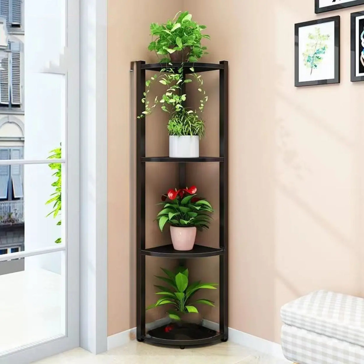 Stylish Triangular 5-Tier Wood Corner Plant Stand White Image - 29