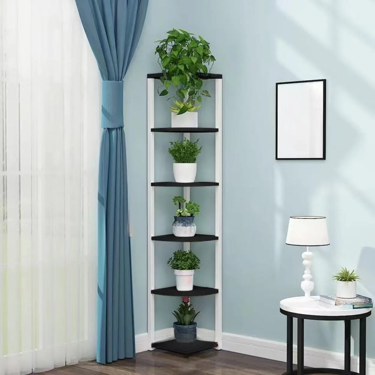 Stylish Triangular 5-Tier Wood Corner Plant Stand White Image - 32