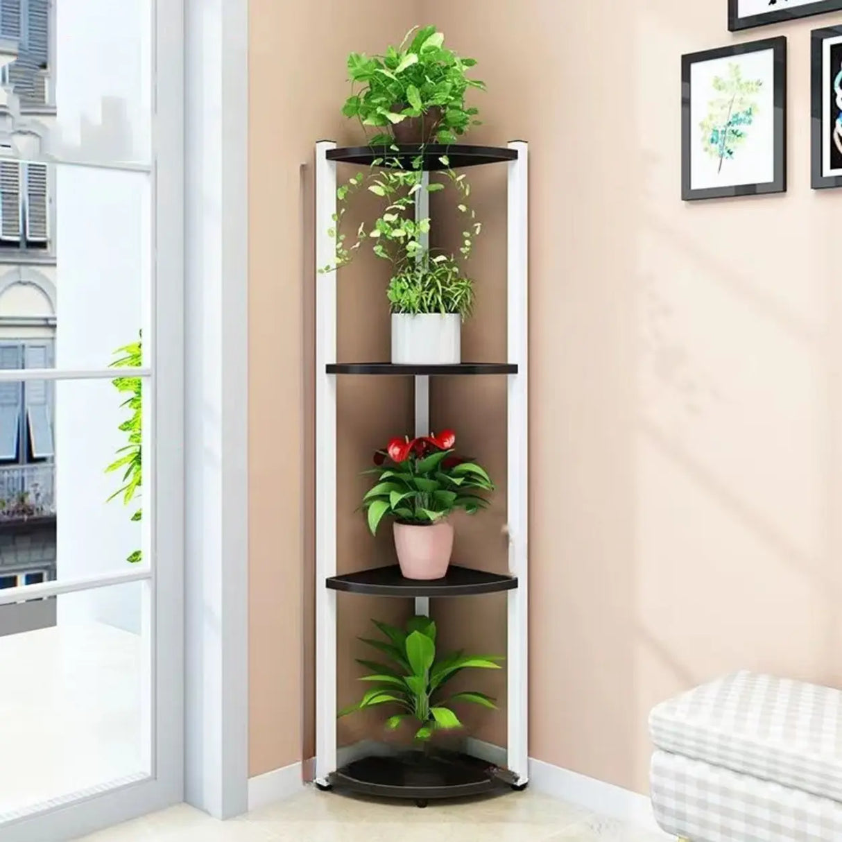 Stylish Triangular 5-Tier Wood Corner Plant Stand White Image - 34