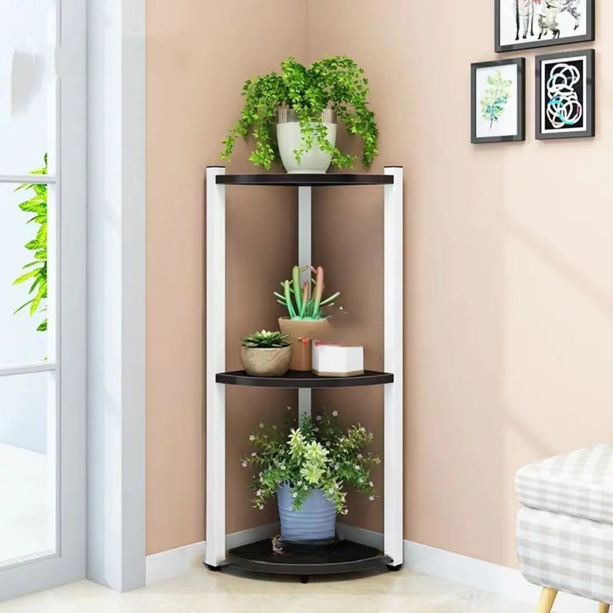 Stylish Triangular 5-Tier Wood Corner Plant Stand White Image - 35