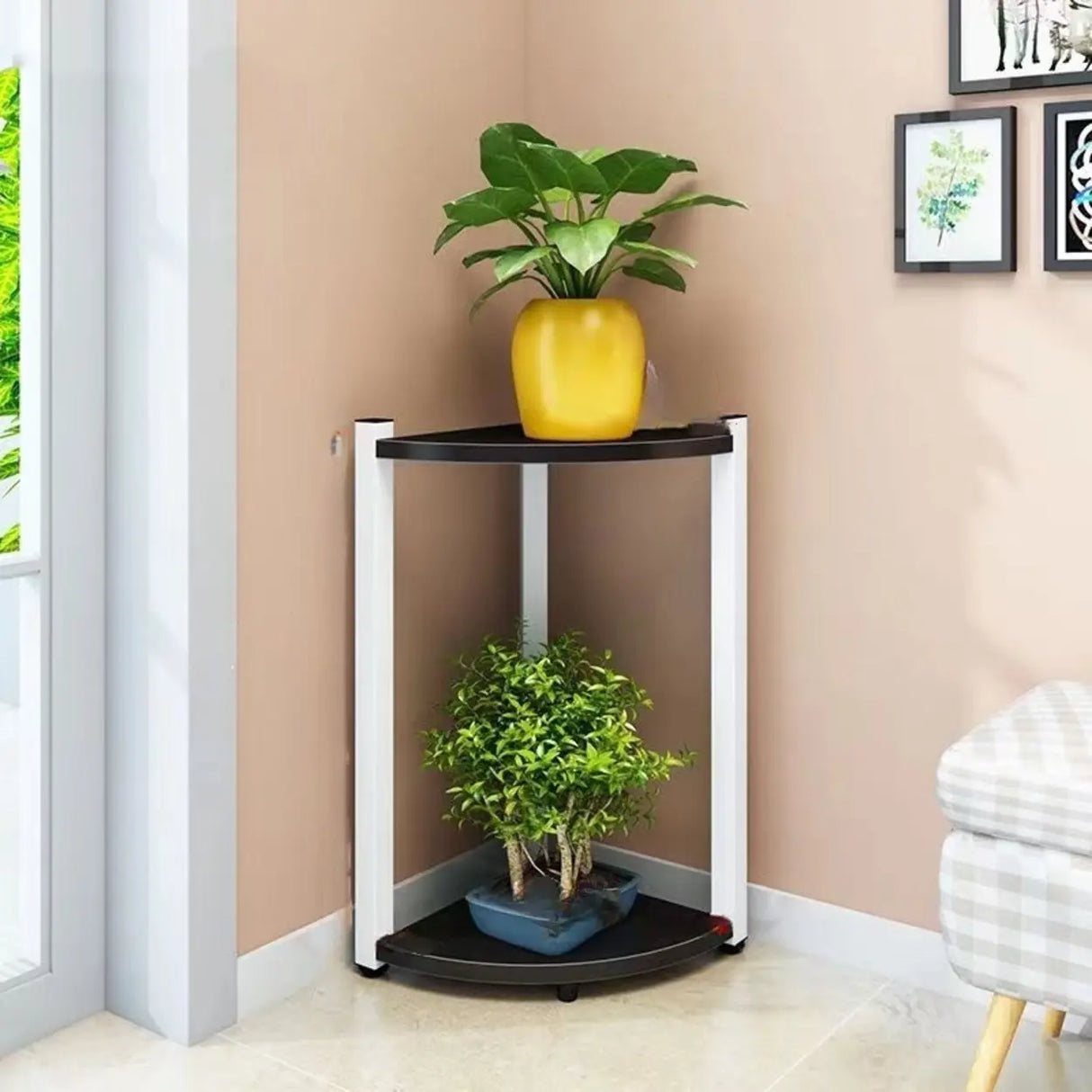 Stylish Triangular 5-Tier Wood Corner Plant Stand White Image - 36