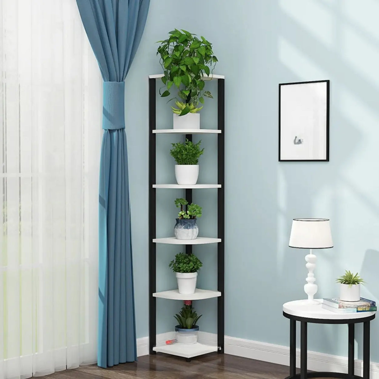 Stylish Triangular 5-Tier Wood Corner Plant Stand White Image - 37