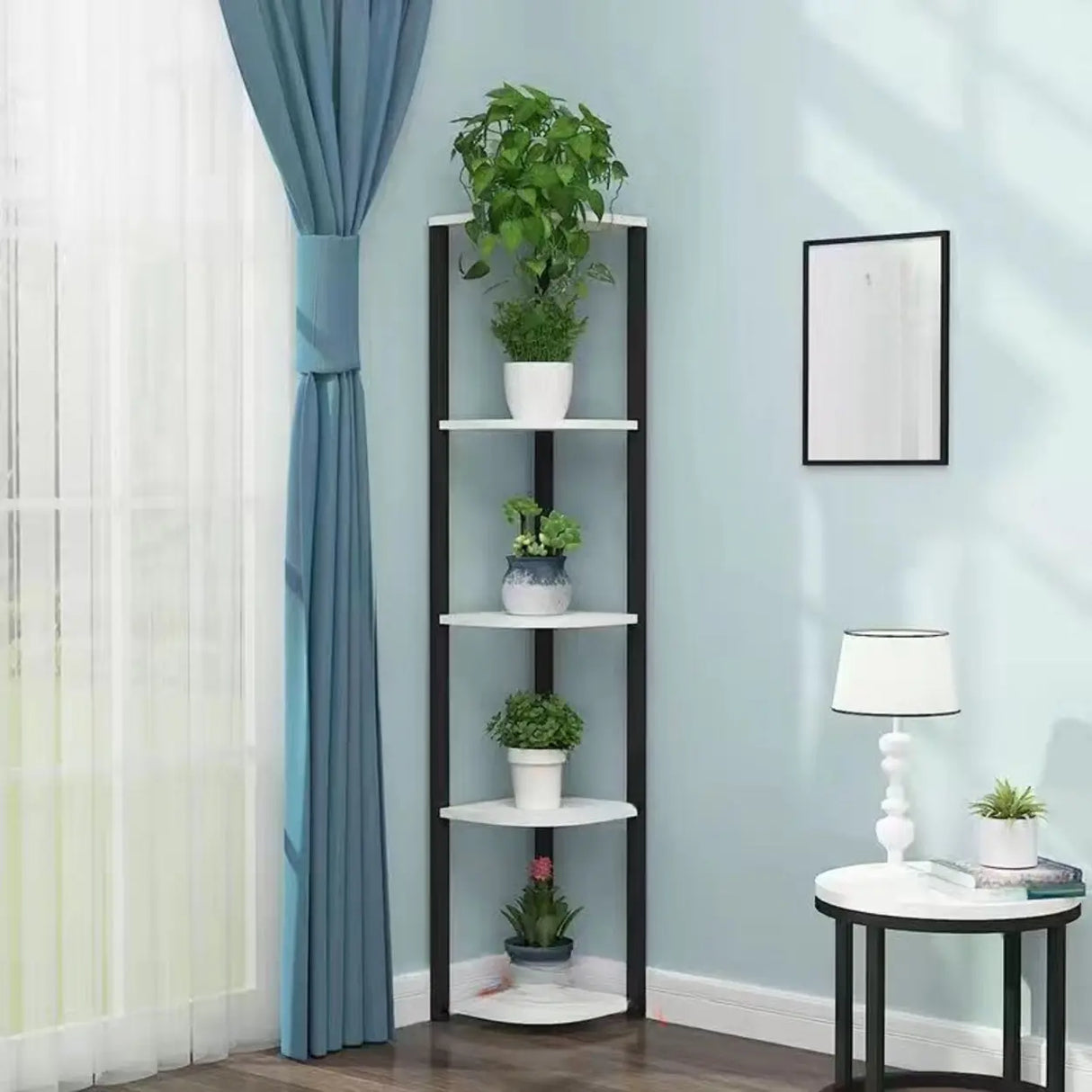 Stylish Triangular 5-Tier Wood Corner Plant Stand White Image - 38