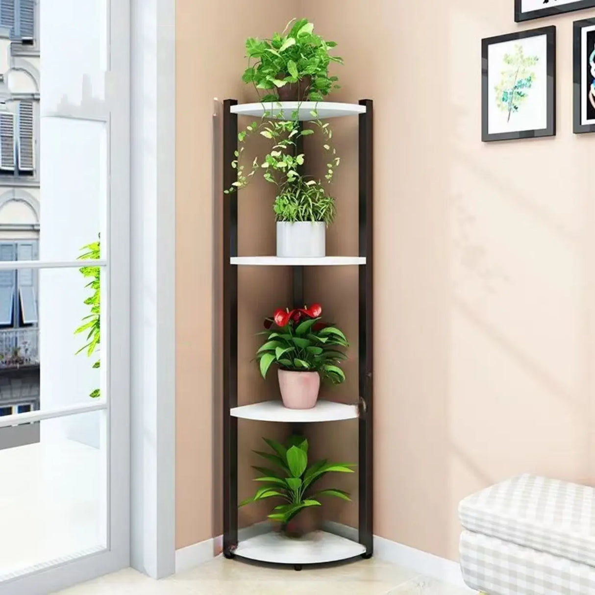 Stylish Triangular 5-Tier Wood Corner Plant Stand White Image - 39