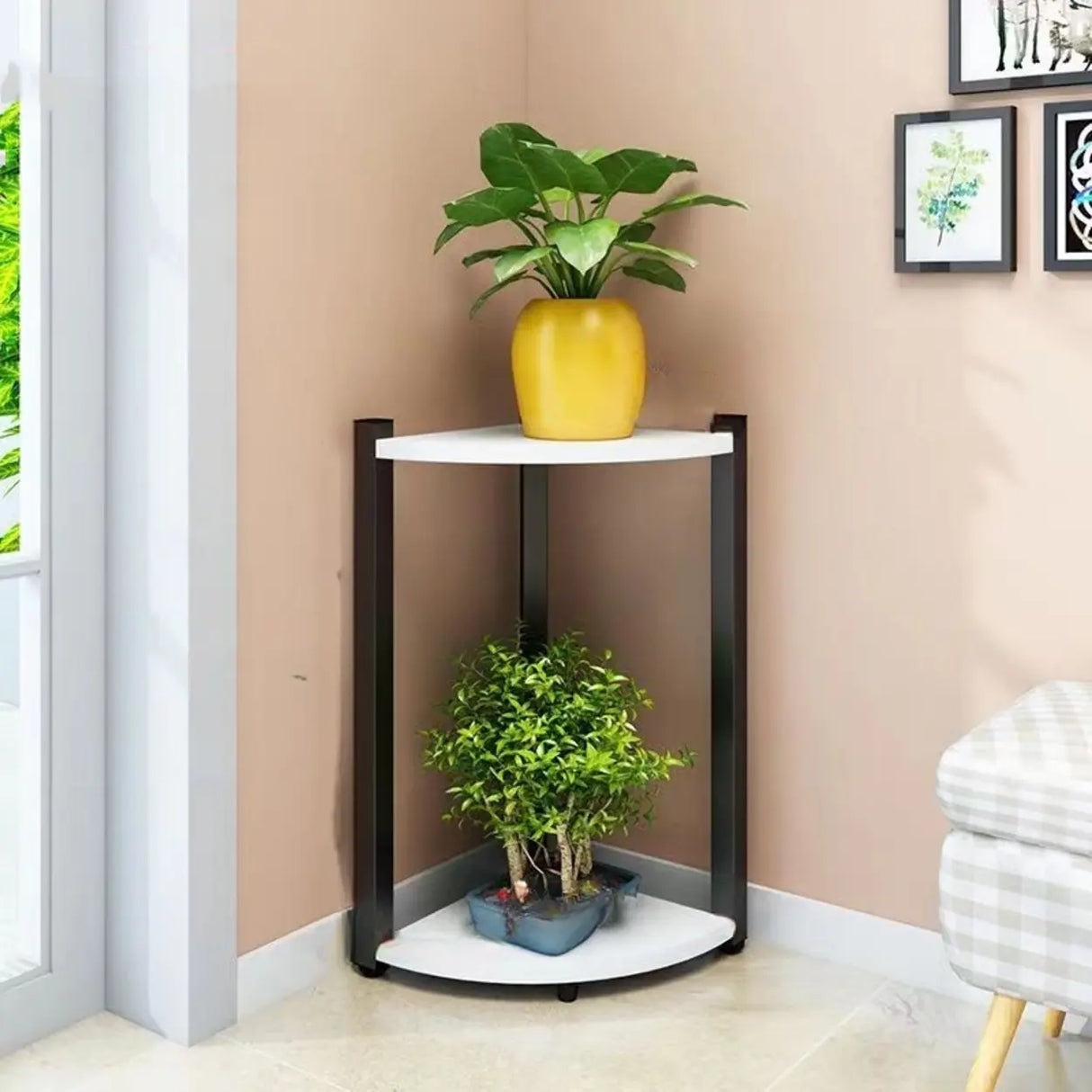 Stylish Triangular 5-Tier Wood Corner Plant Stand White Image - 41