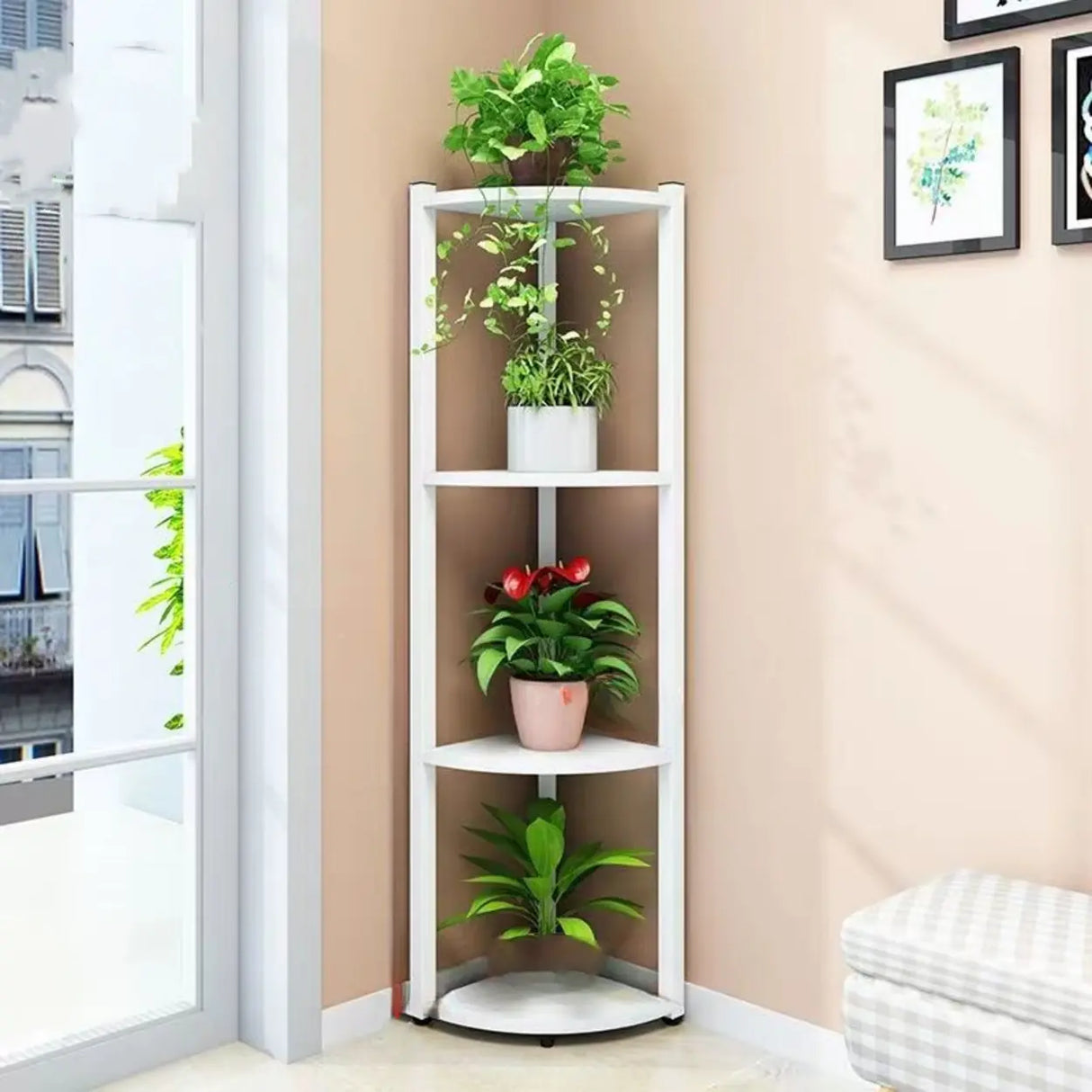 Stylish Triangular 5-Tier Wood Corner Plant Stand White Image - 43