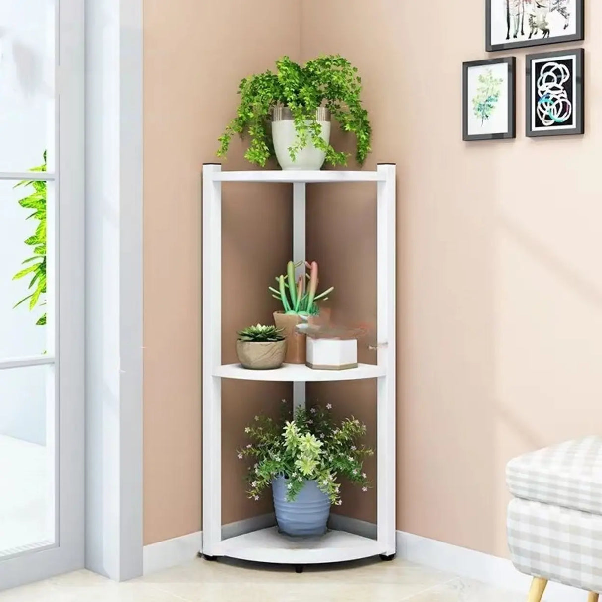 Stylish Triangular 5-Tier Wood Corner Plant Stand White Image - 44