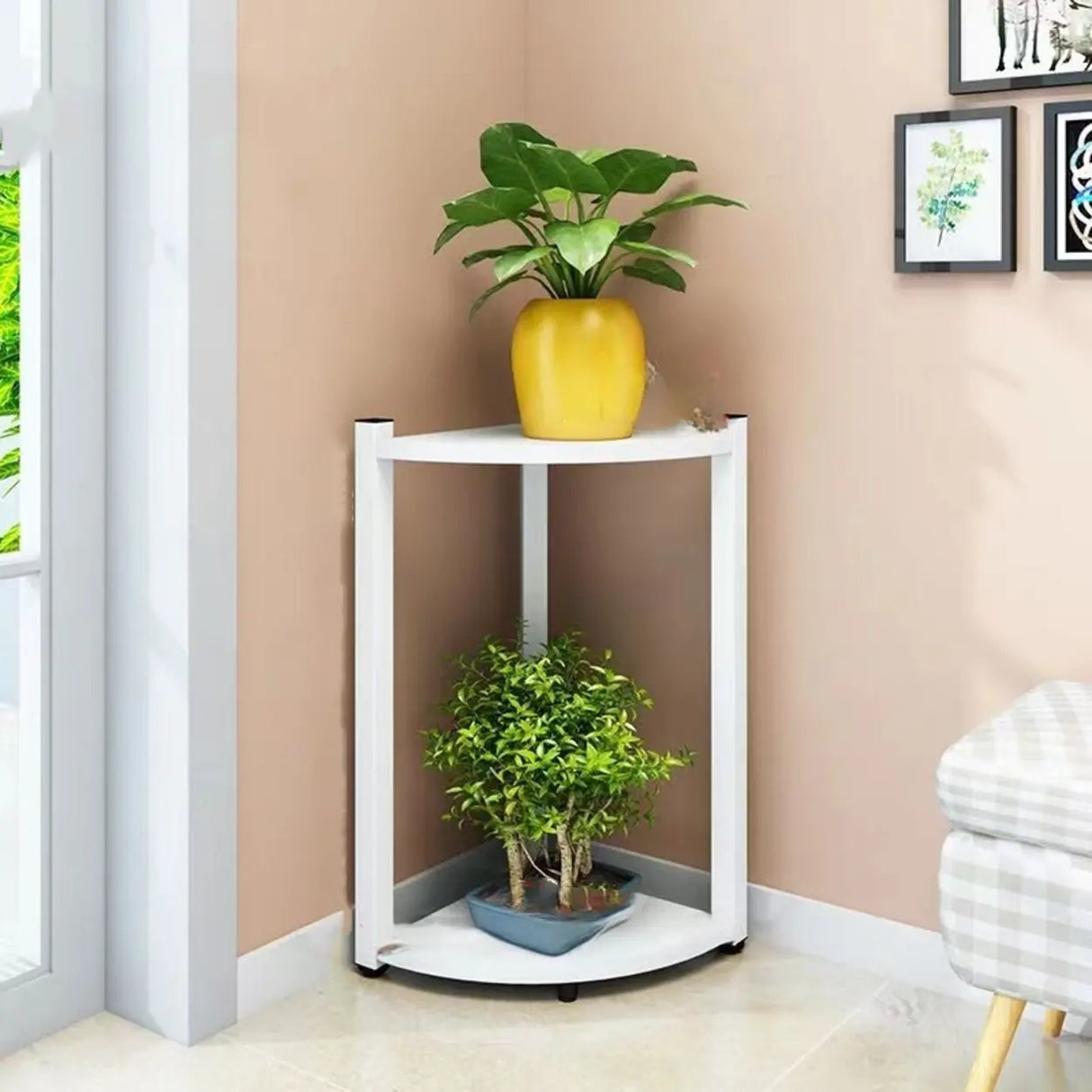 Stylish Triangular 5-Tier Wood Corner Plant Stand White Image - 45