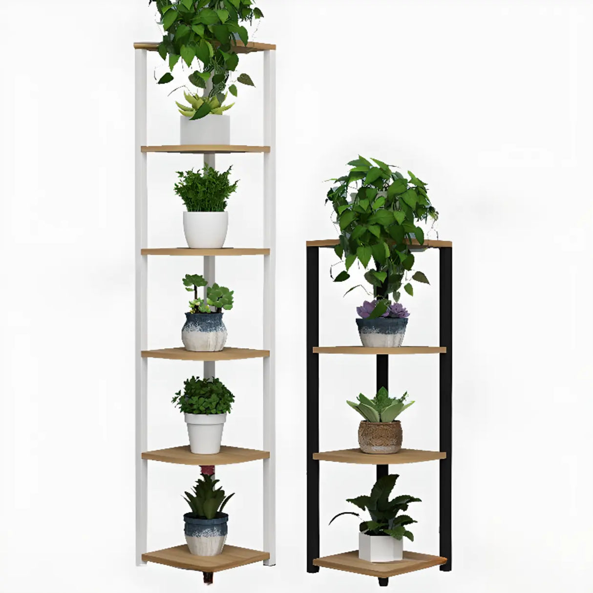 Stylish Triangular 5-Tier Wood Corner Plant Stand White Image - 9