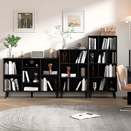 Stylish Vertical Black Rubberwood Display Bookcase Image - 1