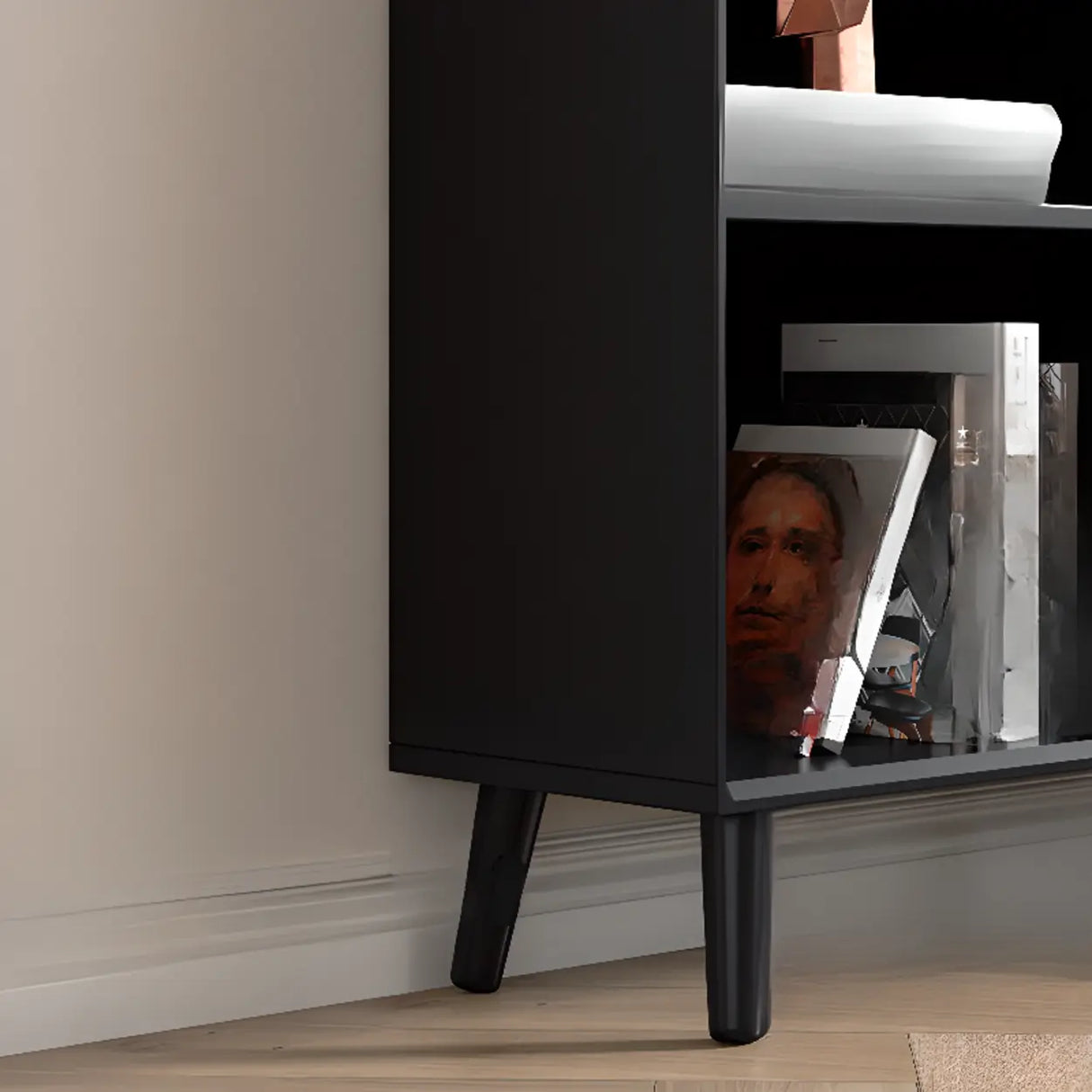 Stylish Vertical Black Rubberwood Display Bookcase Image - 11