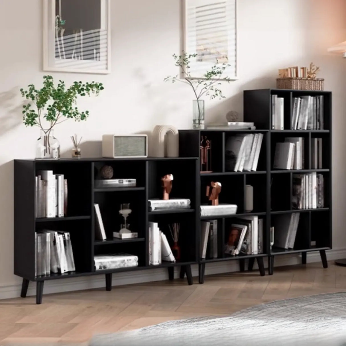 Stylish Vertical Black Rubberwood Display Bookcase Image - 4