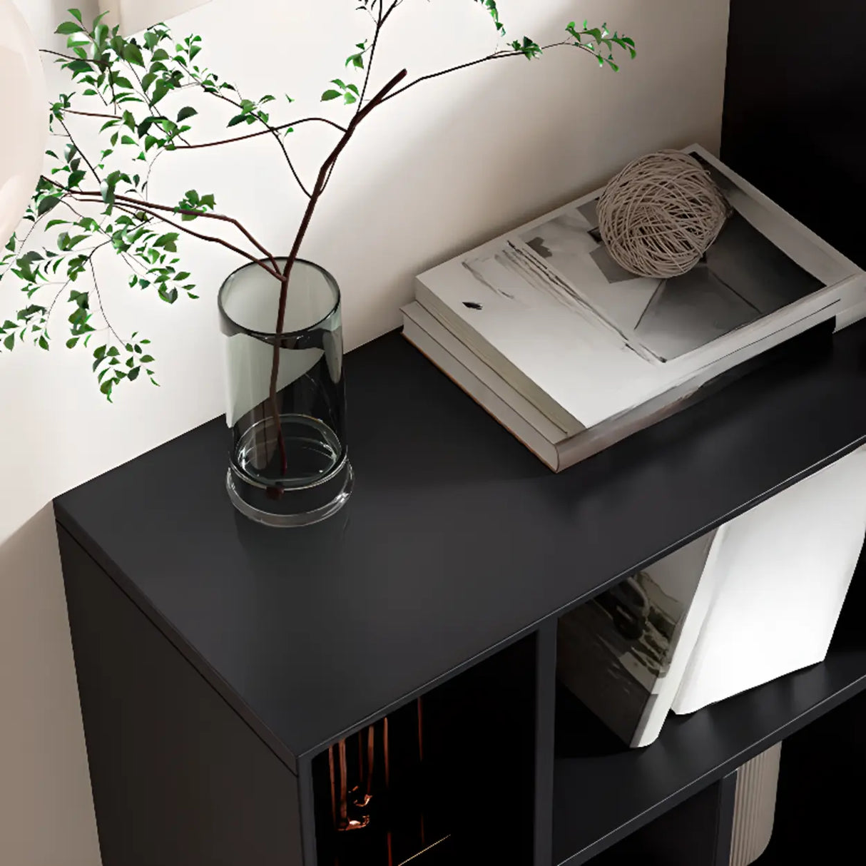 Stylish Vertical Black Rubberwood Display Bookcase Image - 8