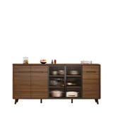 Stylish Walnut Brown Narrow Sideboard with Glass Doors Image - 14