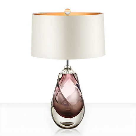 Stylish White Drum Fabric Pear Glass Base Table Lamp Image - 2