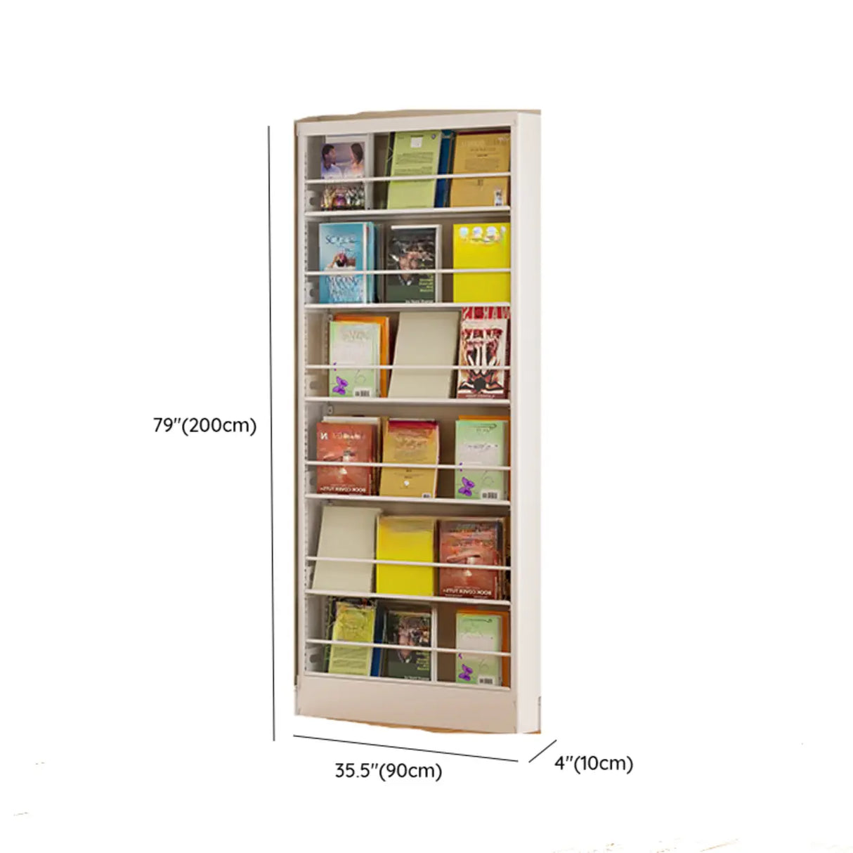 Stylish White Finish Vertical Steel Open Bookshelf 