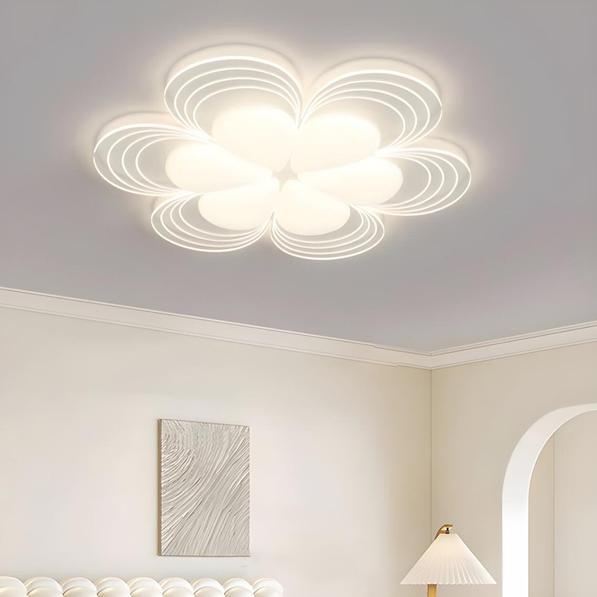 Stylish White Flower Dimmable Flush Mount Ceiling Light Image - 1