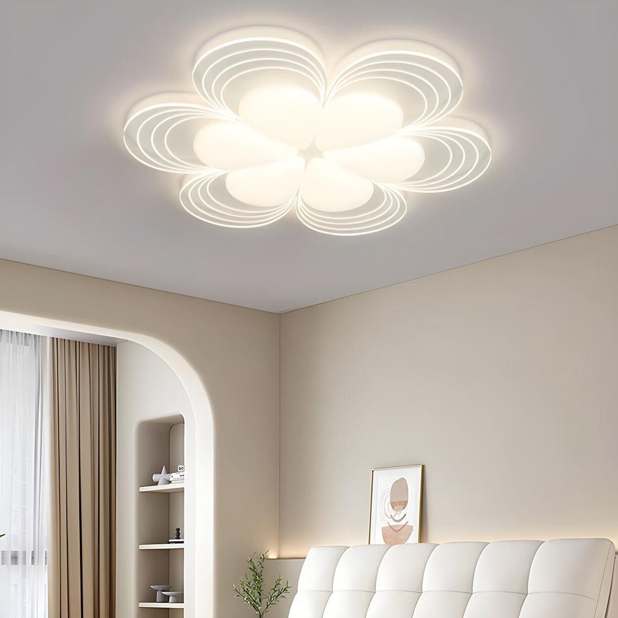 Stylish White Flower Dimmable Flush Mount Ceiling Light Image - 2