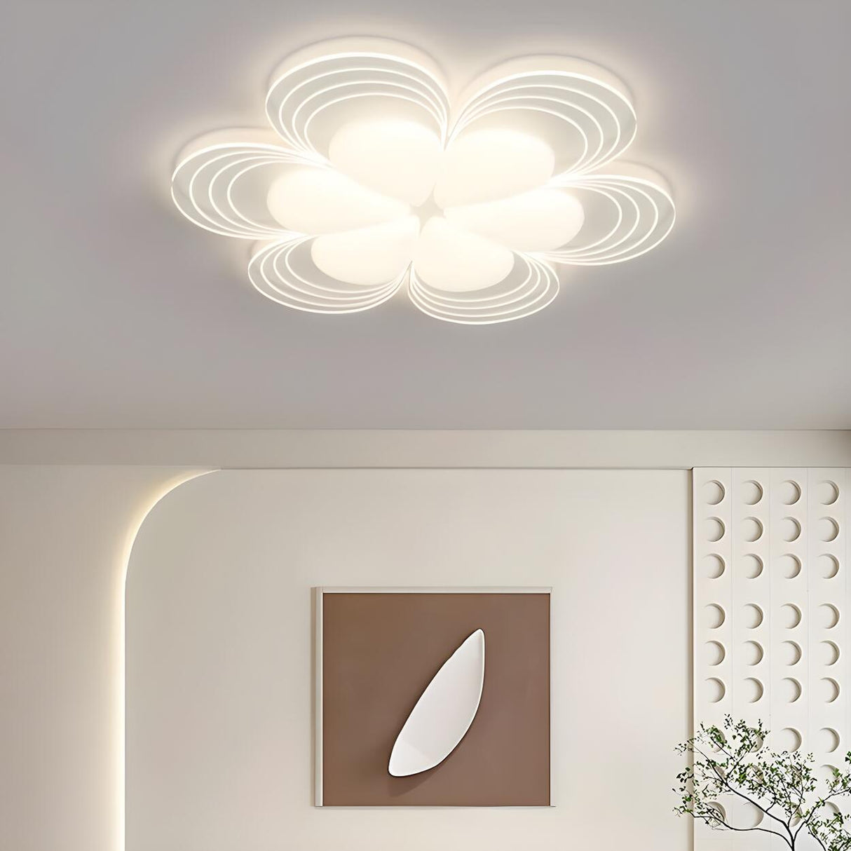 Stylish White Flower Dimmable Flush Mount Ceiling Light Image - 3