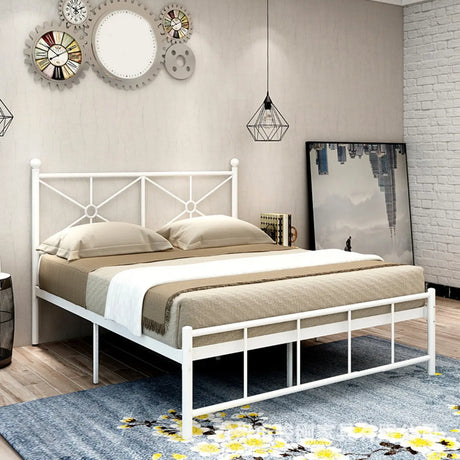 Stylish White Queen Easy Assembly Metal Open-Frame Bed Image - 1