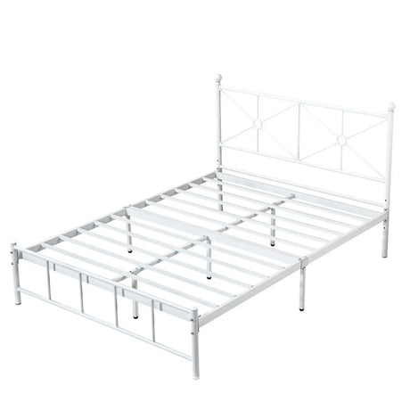 Stylish White Queen Easy Assembly Metal Open-Frame Bed Image - 2