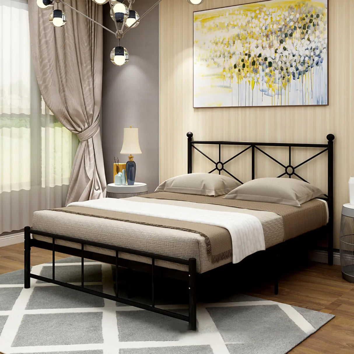 Stylish White Queen Easy Assembly Metal Open-Frame Bed Image - 4