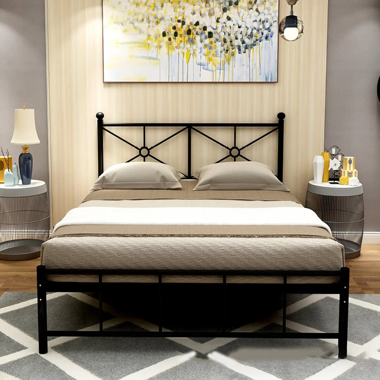 Stylish White Queen Easy Assembly Metal Open-Frame Bed Image - 5