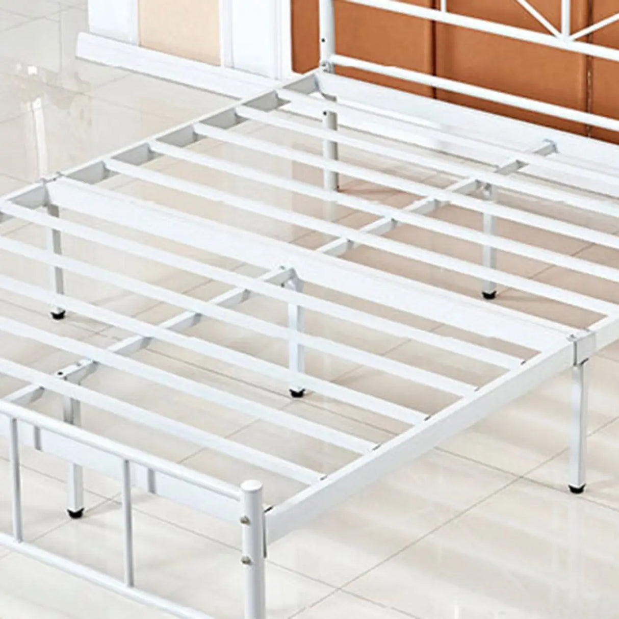 Stylish White Queen Easy Assembly Metal Open-Frame Bed Image - 9