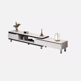 Stylish White Rectangle Stone Open Storage TV Stand Image - 16