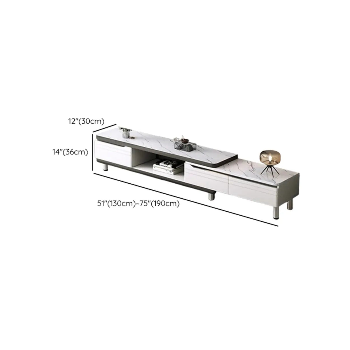 Stylish White Rectangle Stone Open Storage TV Stand 