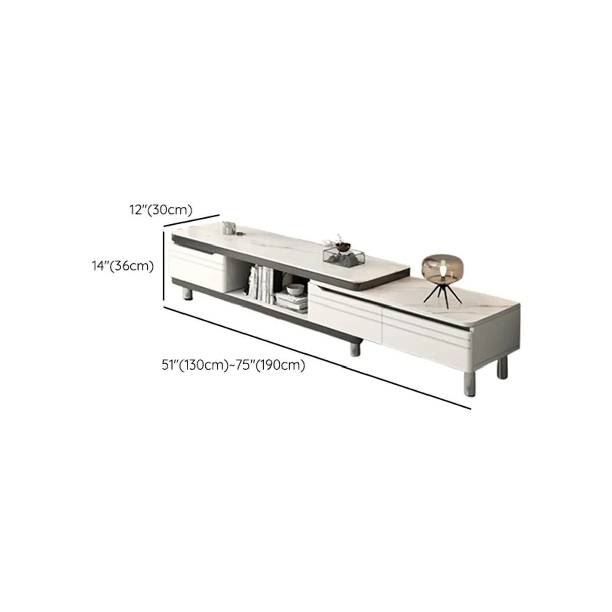 Stylish White Rectangle Stone Open Storage TV Stand Image - 19