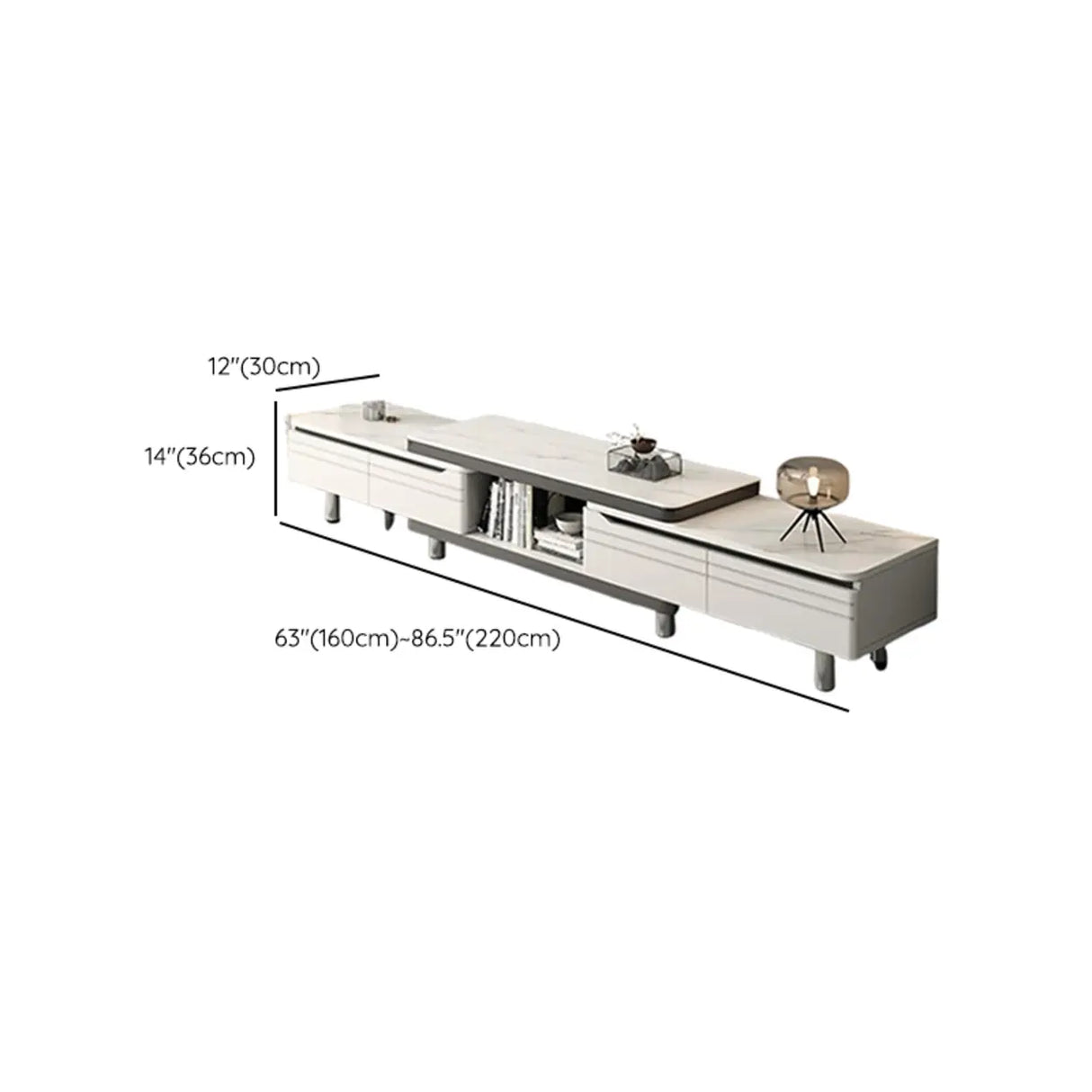 Stylish White Rectangle Stone Open Storage TV Stand Image - 21