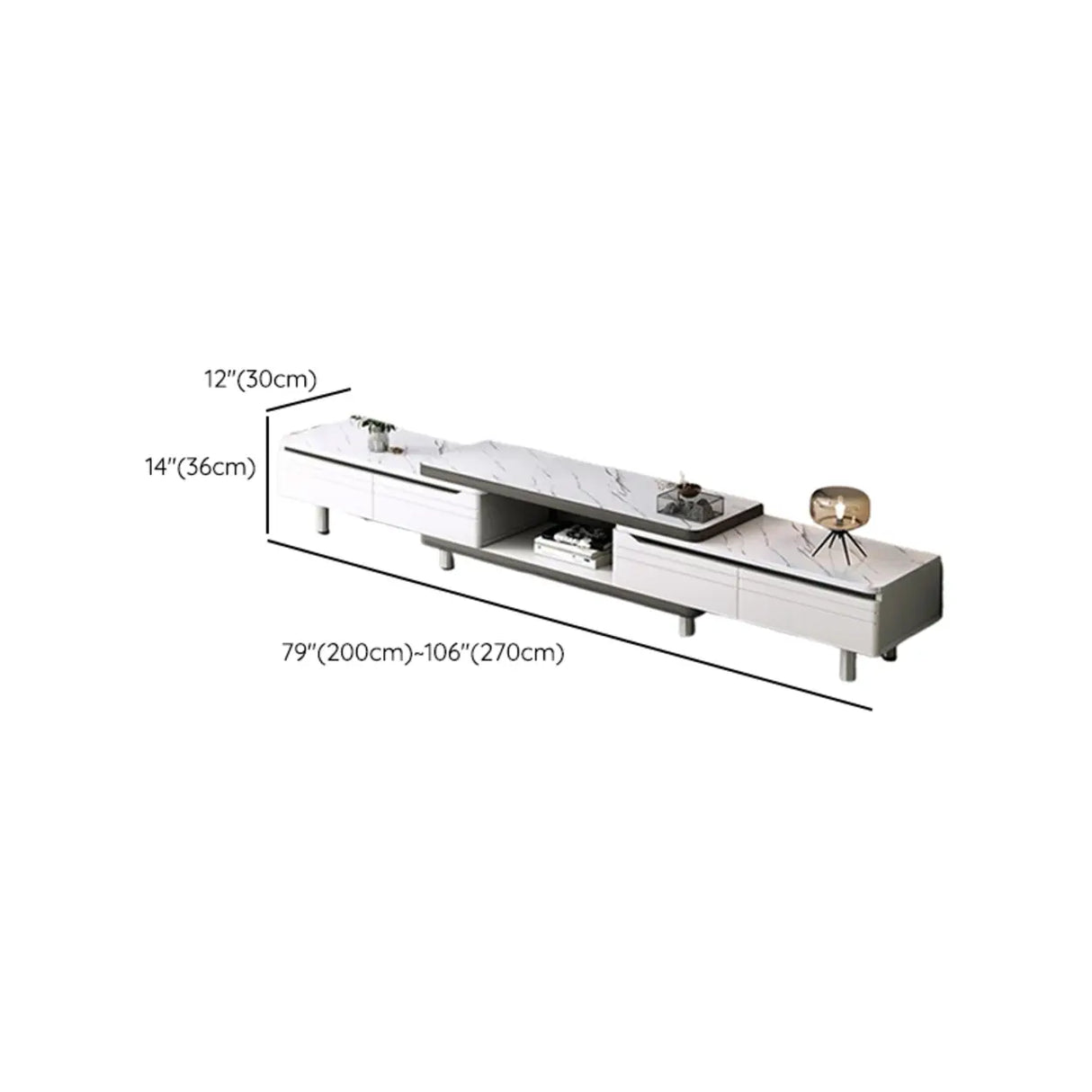 Stylish White Rectangle Stone Open Storage TV Stand Image - 22