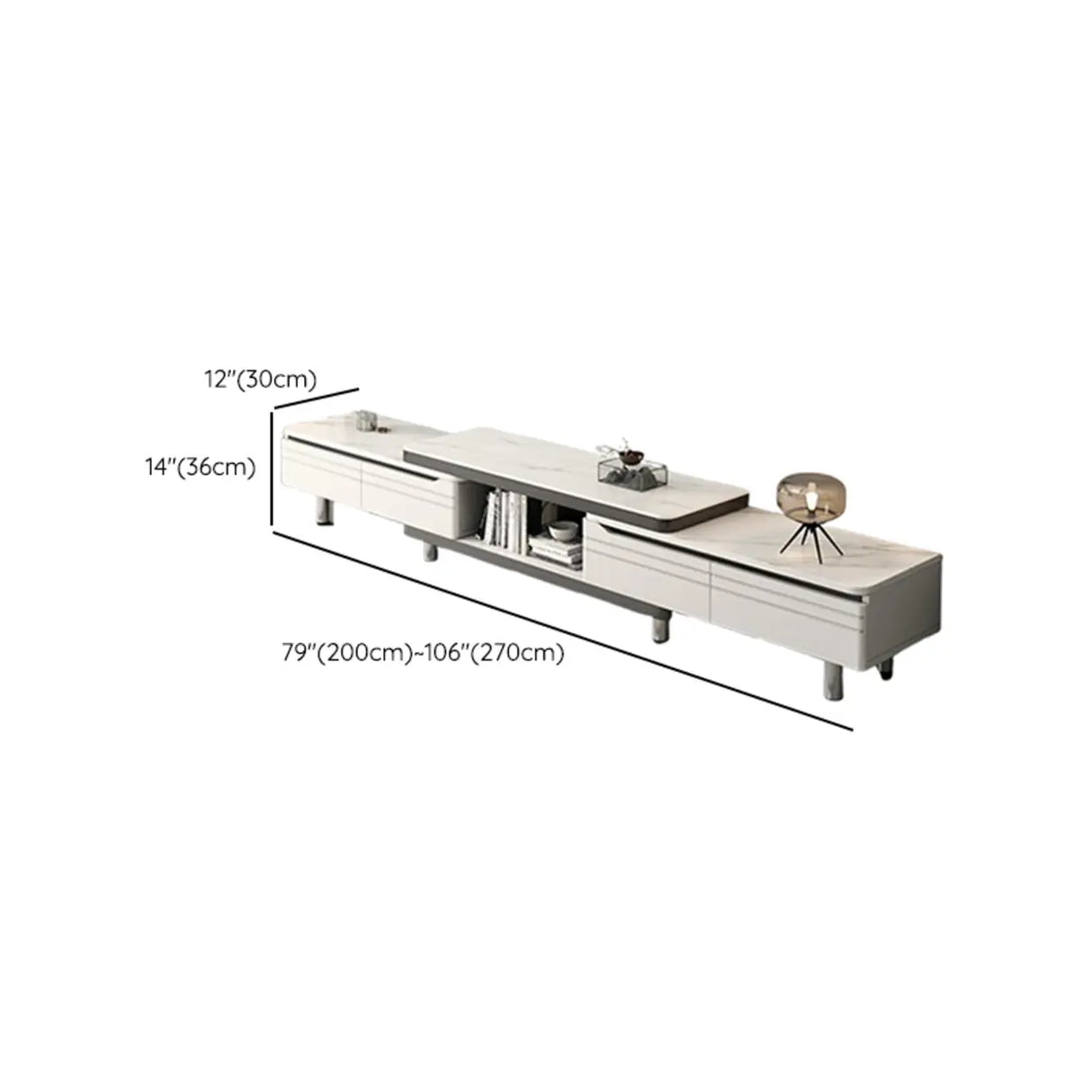 Stylish White Rectangle Stone Open Storage TV Stand Image - 23