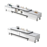 Stylish White Rectangle Stone Open Storage TV Stand Image - 5
