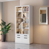 Stylish White Rectangular Glass Door Narrow Bookcase Image - 11