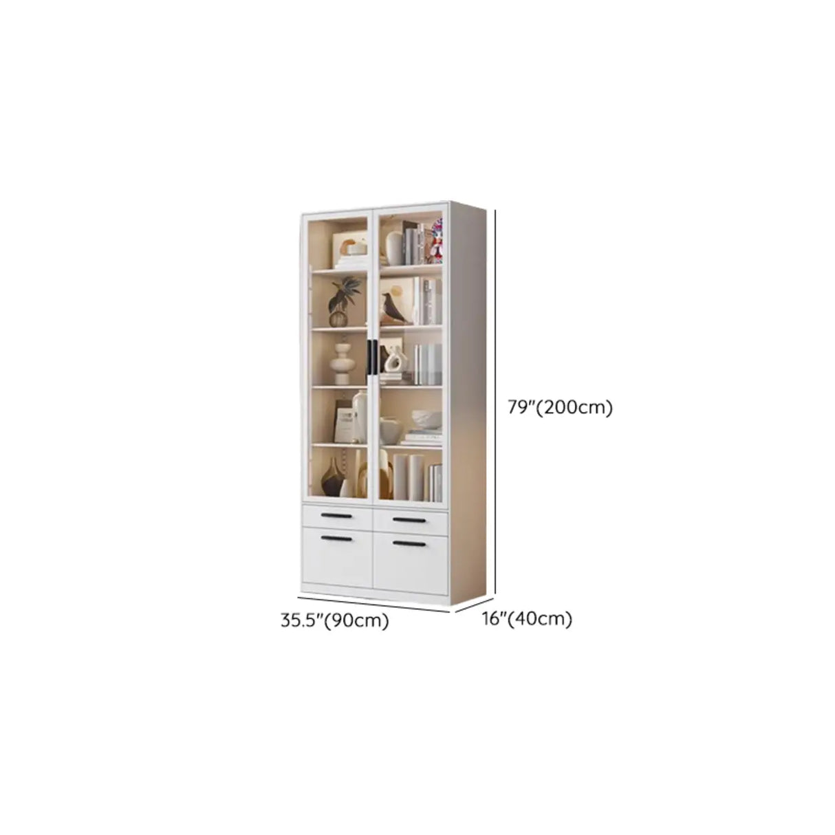 Stylish White Rectangular Glass Door Narrow Bookcase Image - 23