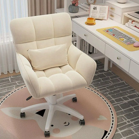 Stylish White Upholstered Swivel Office Chair with Casters Image - 1