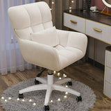 Stylish White Upholstered Swivel Office Chair with Casters Image - 3