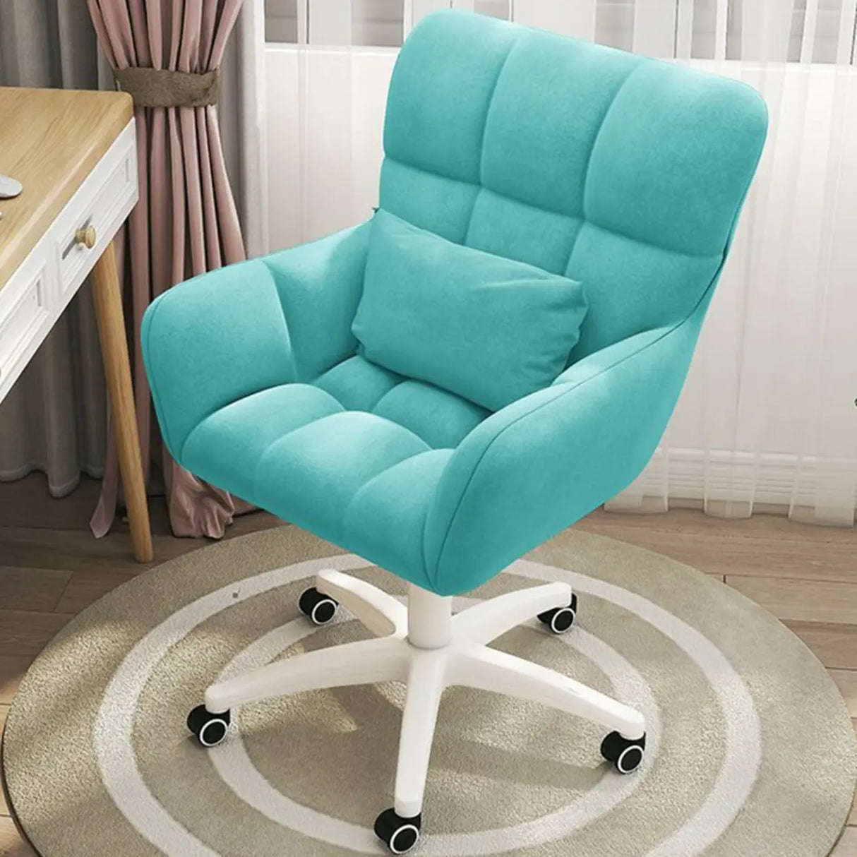 Stylish White Upholstered Swivel Office Chair with Casters Image - 5