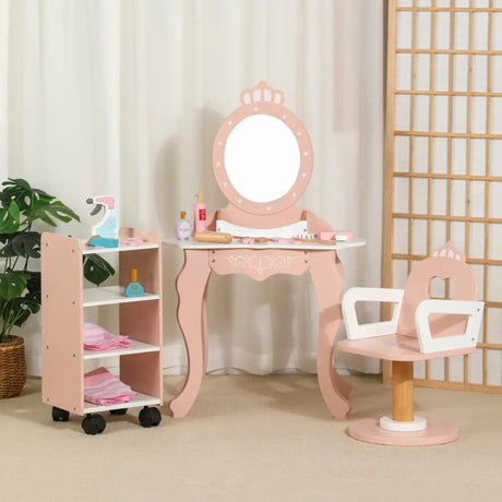 Stylish Wood Oval Mirror Storage Drawer Kids Vanity Set Image - 1