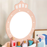 Stylish Wood Oval Mirror Storage Drawer Kids Vanity Set Image - 5