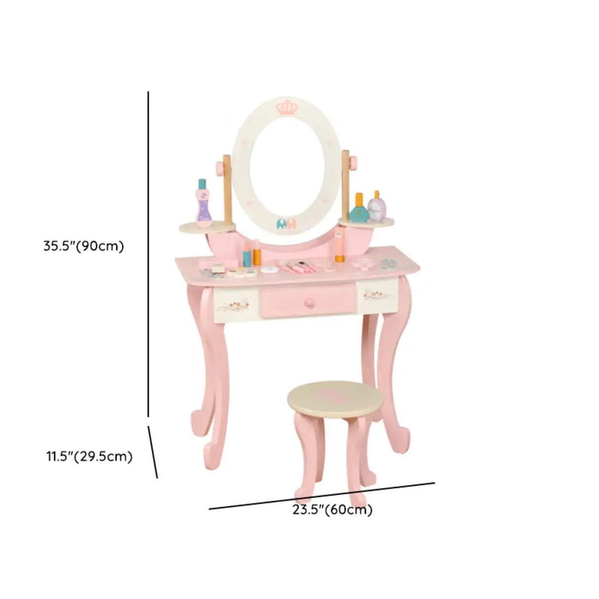 Stylish Wood Oval Mirror Storage Drawer Kids Vanity Set 