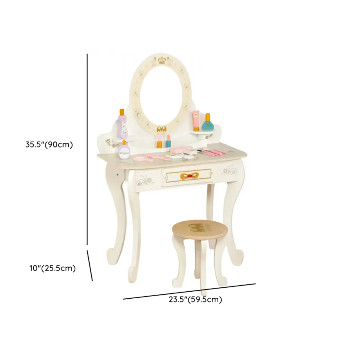 Stylish Wood Oval Mirror Storage Drawer Kids Vanity Set Image - 8