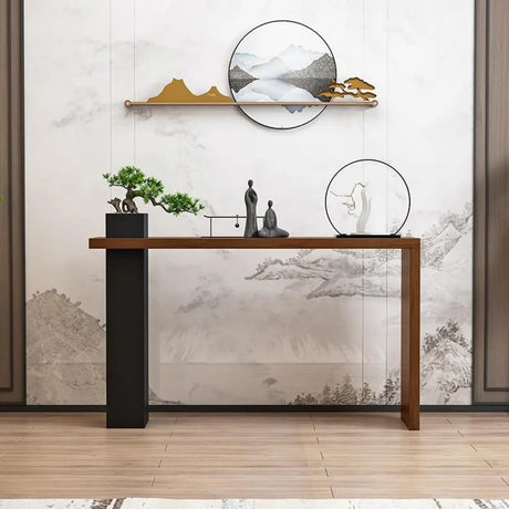Stylish Wood Rectangular Double Pedestal Console Table Image - 1