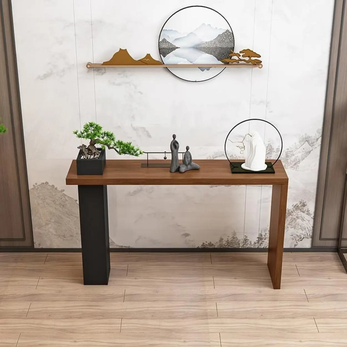 Stylish Wood Rectangular Double Pedestal Console Table Image - 4