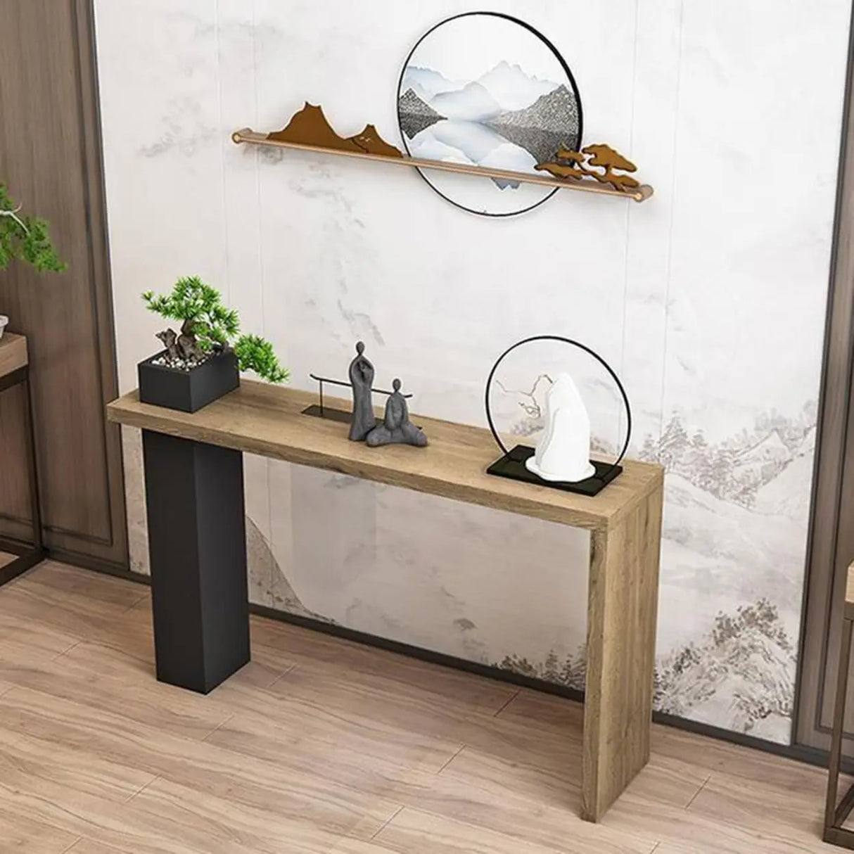 Stylish Wood Rectangular Double Pedestal Console Table Image - 6