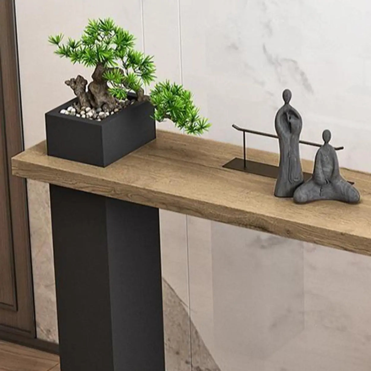 Stylish Wood Rectangular Double Pedestal Console Table Image - 7