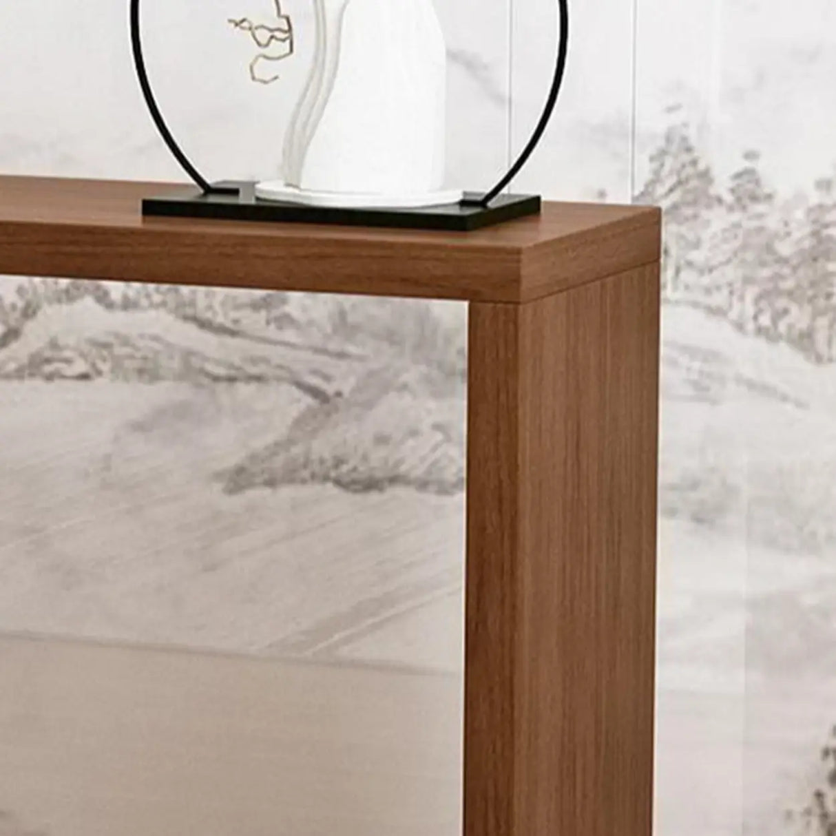 Stylish Wood Rectangular Double Pedestal Console Table Image - 8